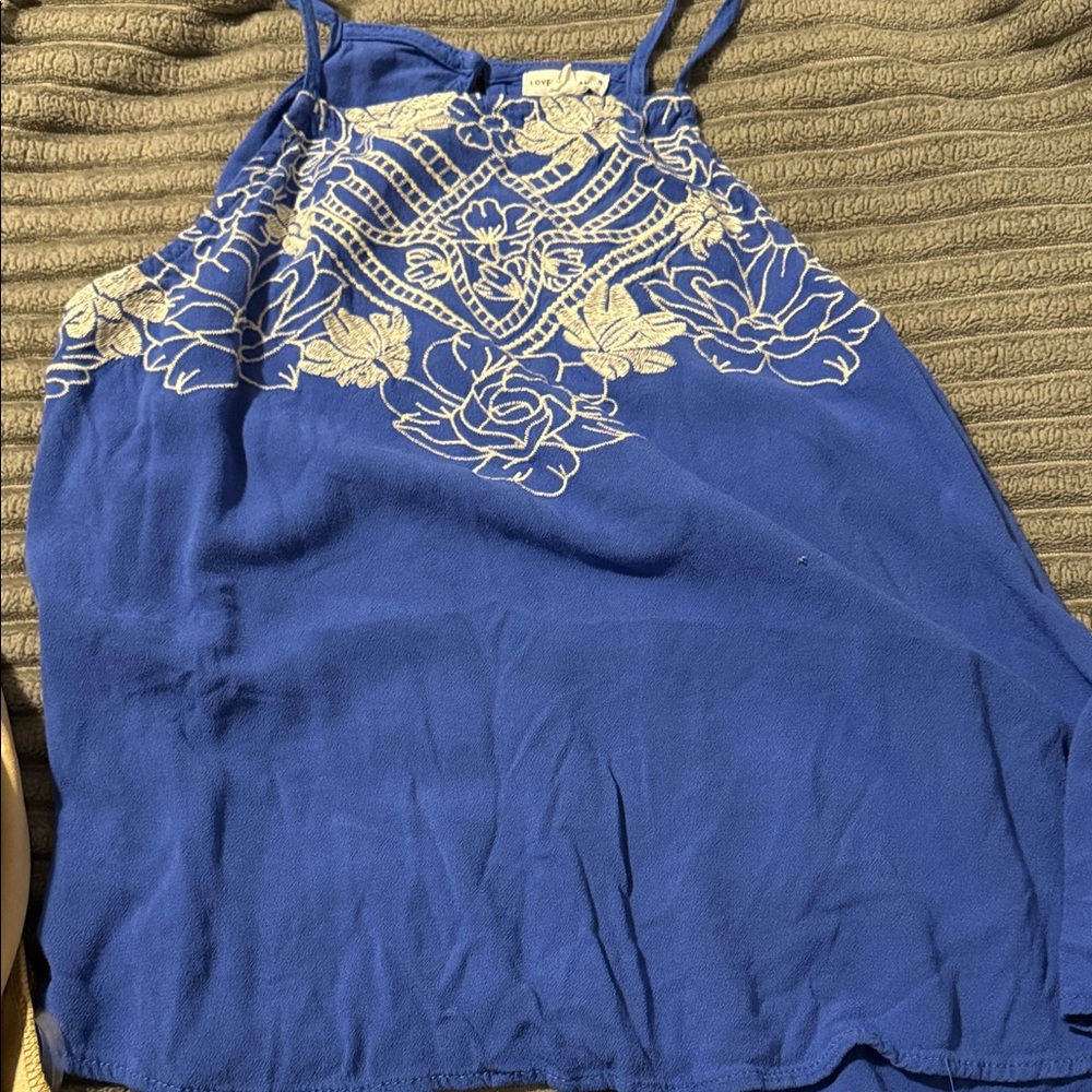 Blue Floral Embroidered Women's Top